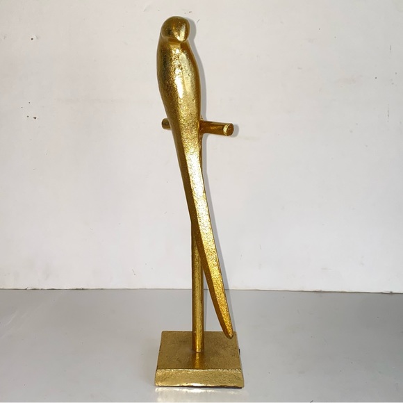 Vintage Gold Metal Parrot Bird On Perch 13" Table Top Sculpture - Picture 15 of 15